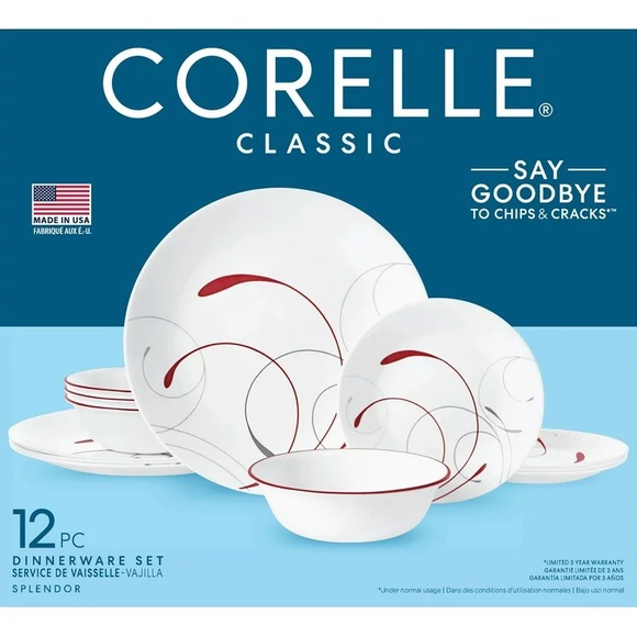 New Corelle® Splendor, White and Red, 12 Piece, Dinnerware Set - Picture 2 of 9